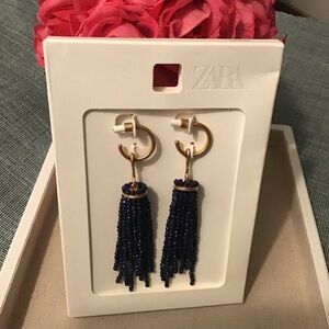 Zara Gold Hoops with Navy Tassel Earrings.Brand New